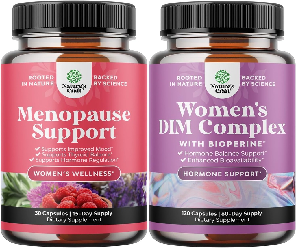 Sveženj popolne zeliščne menope dodatek za ženske - Več koristi Menopause Ease Hormone Balance, in Potent DIM dodatek za ženske z DIM in črno papriko Menopause Podpora in PMS Relief