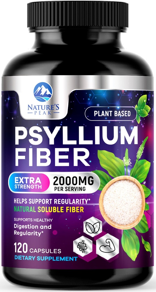Psyllium Husk Fiber Dodatek 1500mg - Vegan Prebiotik, Topen Fiber za dnevno prebavno zdravje in regularnost podporo, Naravni Psylium Powder Caps, Sugar-free, Ne-GMO & Gluten-free - 120 kapsul