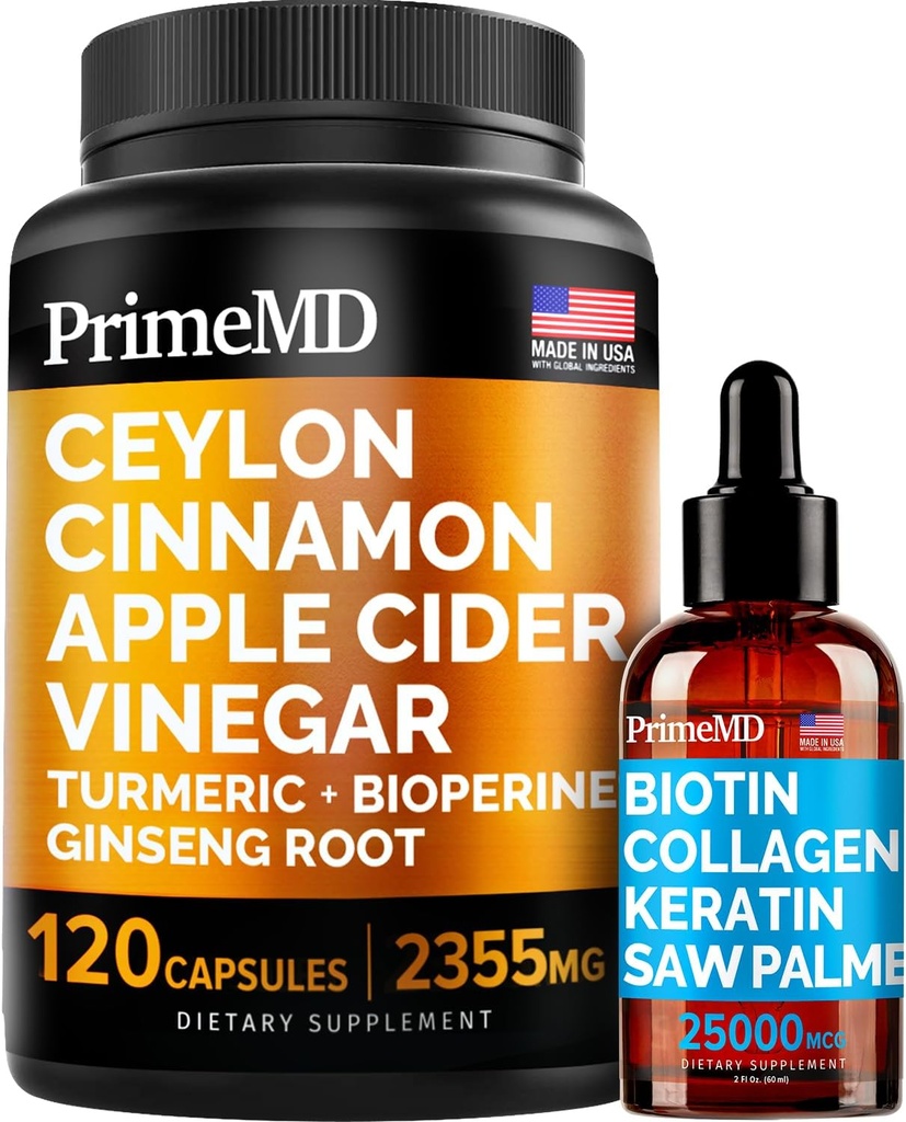 4-v-1 tekoči biotin kolagen keratin žaga Palmetto kapljice (2 fl oz - 1 pakiranje) & 5-v-1 cimetov cimet w Kurmer & ginseng koren (120ct) strdek - lasje, koža, nohti, & Imunska podpora