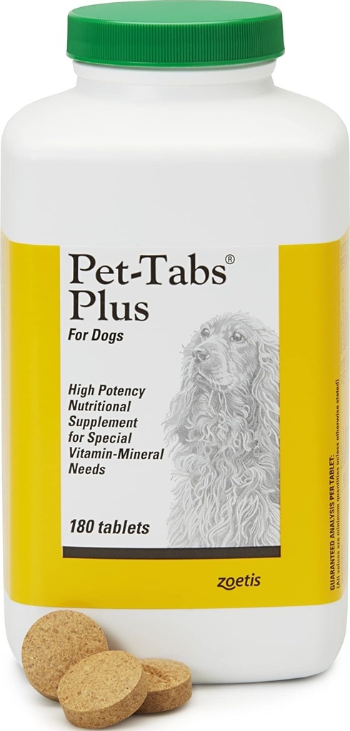 Pet-Tabs Plus multivitaminski in mineralni dodatek za pse s posebnimi prehranskimi potrebami, žvečljiva tableta, 180 Count Steklenica