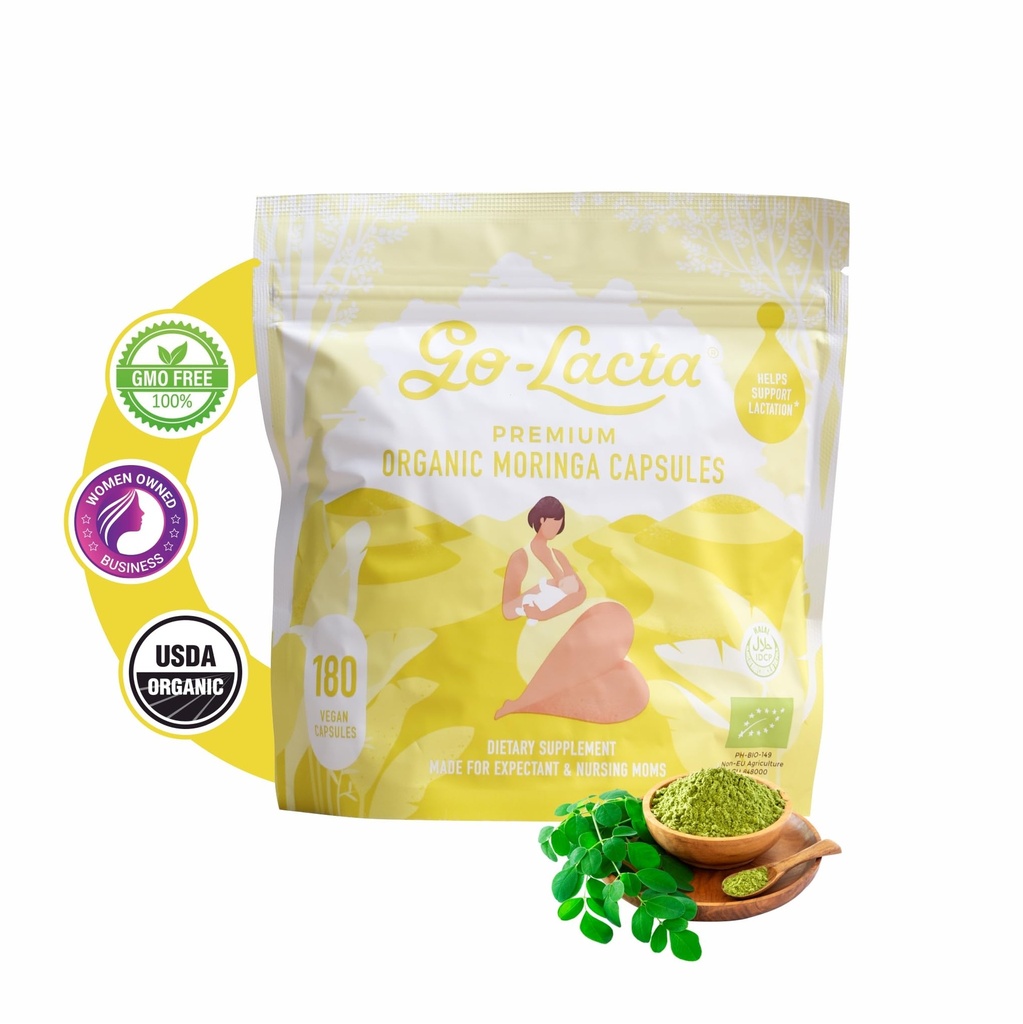 Go-Lacta 100% Organic Premium Moringa Kapsule za dojenje - zgraditi oskrbo z mlekom pred rojstvom - zdravo dojenje za mamo in otroka - povečanje oskrbo z mlekom dojke