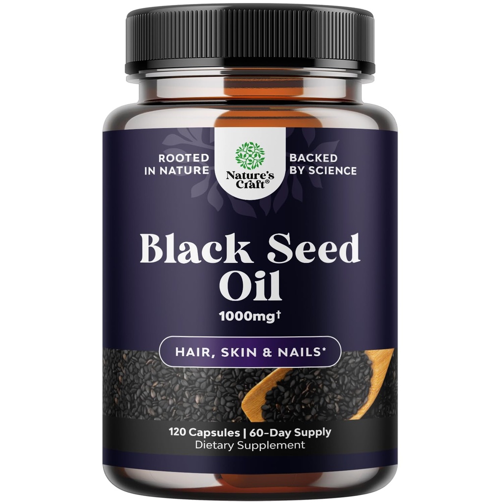 Kapsule s črnim semenskim oljem - Vegan Nigella Sativa Black Cumin Seed Oil Kapsule z Omega 3 6 9 Antioksidanti in timokinon za podporo rasti las