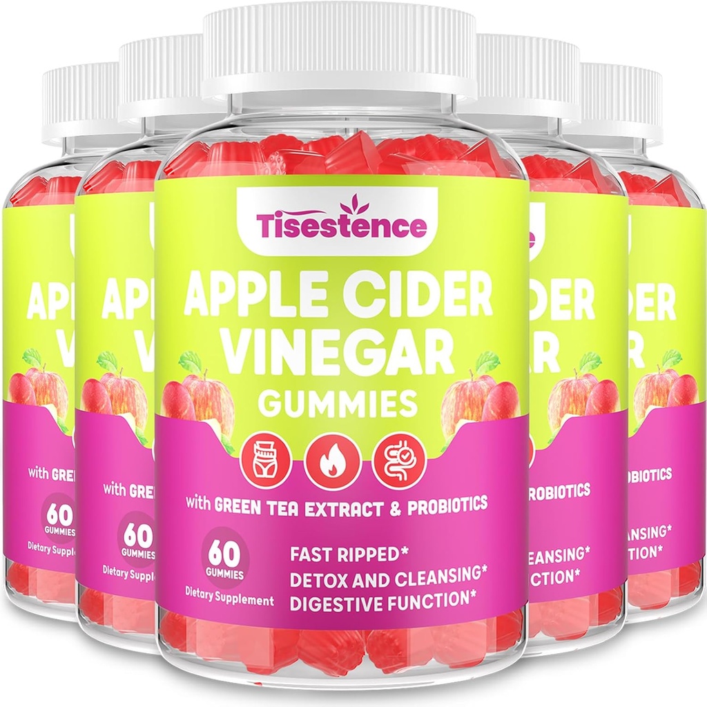 Mati Apple Cider Vinegar Gummies, Keto ACV Gummies 2000MG - Cleanse & Detox diet, Max Jakost ACV Gummies z zelenim čajem, malina, B12 in probiotiki za presnovo in prebavne zdravja, paketi 5