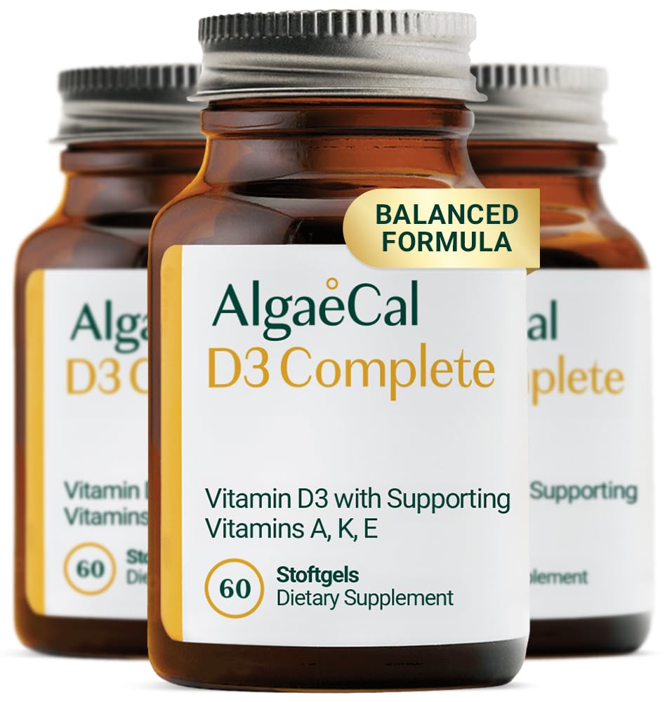 ALGAECAL D3 Complete - Enhanced Immune Support & Bone Health with D3 K2, A, & E - Whole Body Wellness & Bone Strength, 60 softgels (3 Packs)