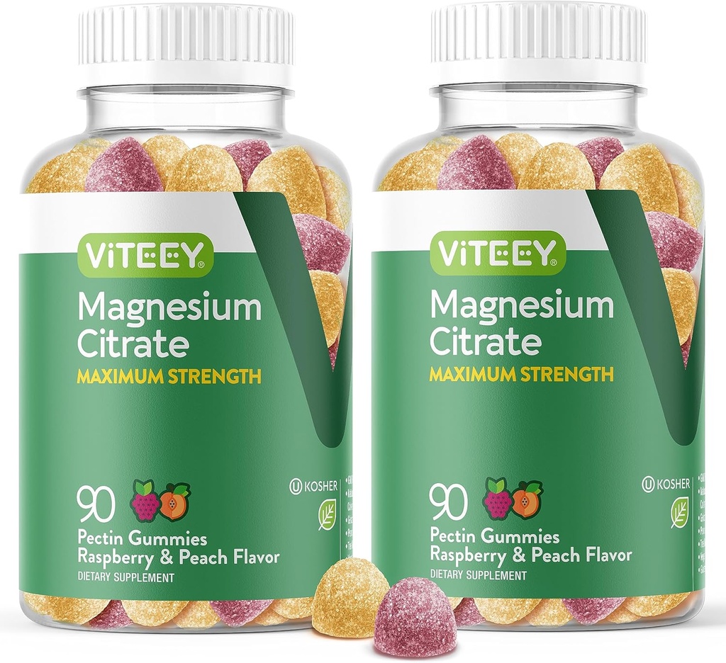 VITEEY Magnezij Gumiji za odrasle - 255mg magnezijevega citrata Gumi za mirno, spanje, živčne in mišične funkcije podpora - Vegan, Gluten prost - 180 Count
