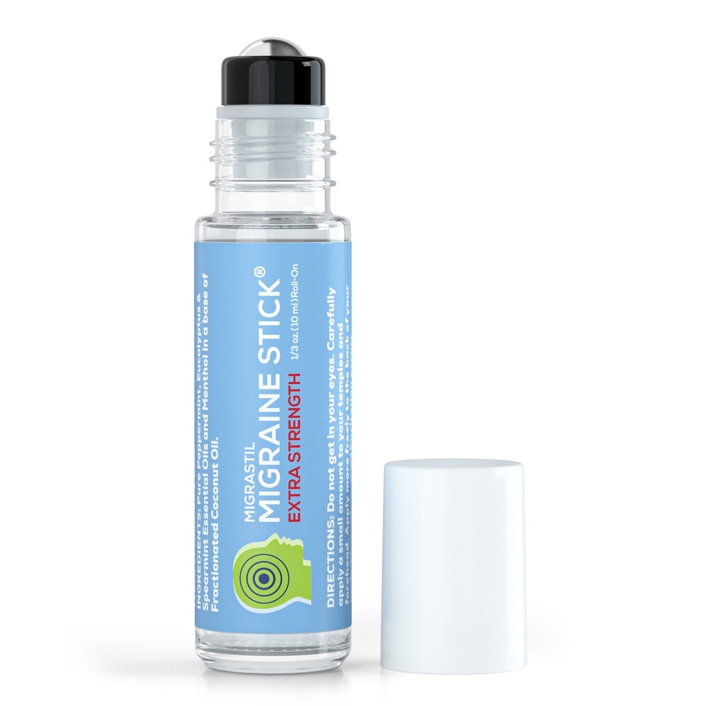 Basic Vigor Migrastil Extra Strength Migraine Stick Advanced Formula, močna aromaterapija Roll On Vključuje Mentol, Essential Oils, No Lavender, Made in The ZDA.
