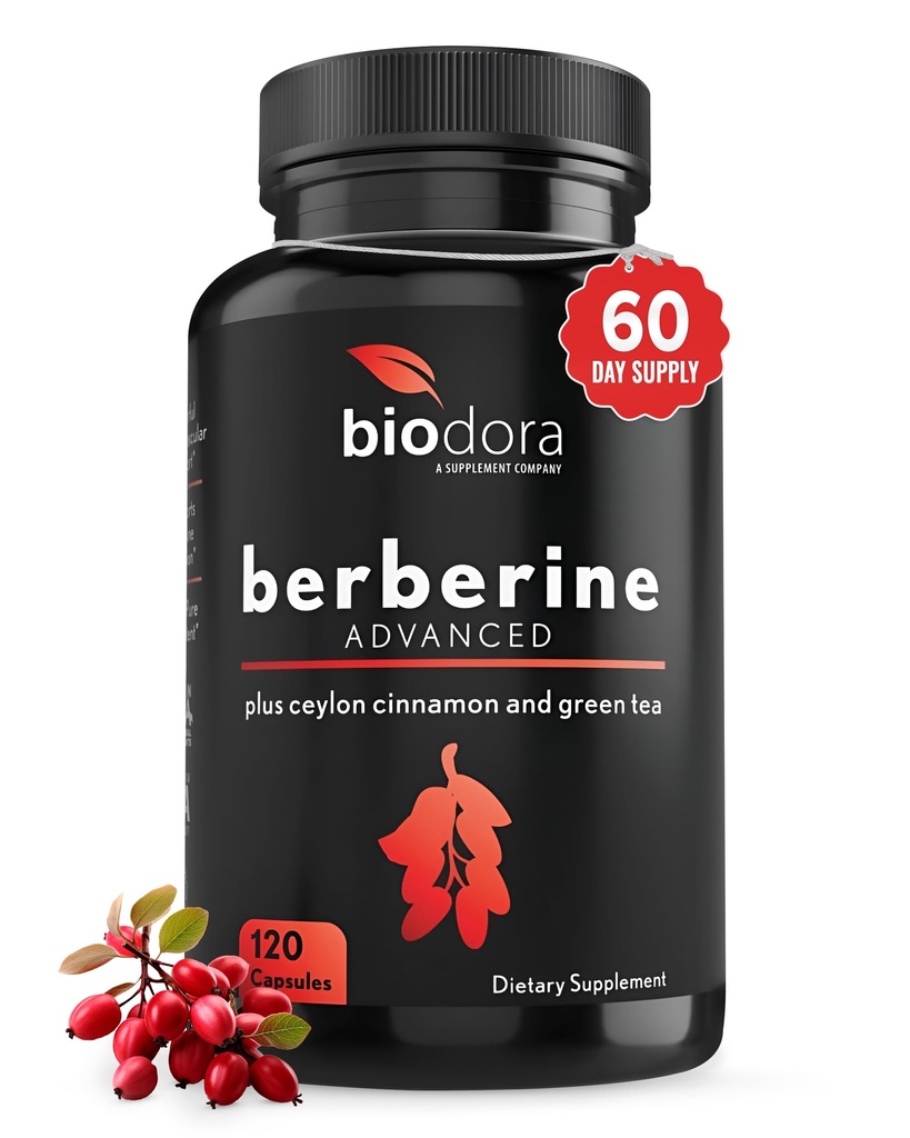 Berberine Advanced Plus s 1200 mg Berberina - 100 mg Ceylon Cimet in 100 mg izvleček zelenega čaja - 1400mg na odmerek - 120 kapsul - 60 dnevna zaloga - podpira Imunsko in kardiovaskularno