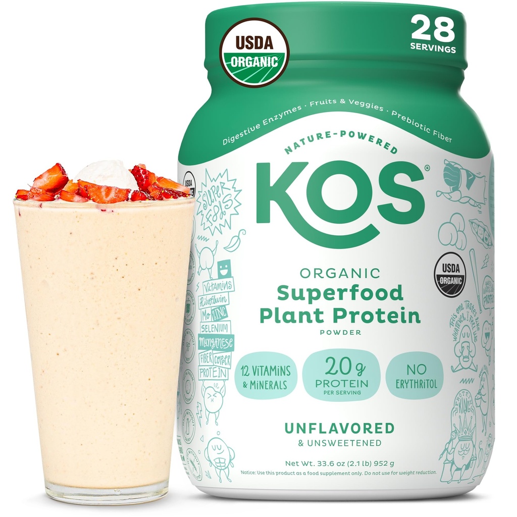 KOS Vegan Beljakovinski prašek, nearomatizirana in nesladkana beljakovinska mešanica z nizko vsebnostjo ogljikovih hidratov, organska superhrana, bogata z vitamini in minerali - Keto, soja, mlečni izdelki - nadomestek obroka za ženske in moške - 28 obrokov