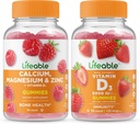 Življenjski kalcij, magnezij, cink & vitamin D + vitamin D 5000 i.e., Gumies Bundle - odličen okus, vitamin dopolnilo, Gluten brezplačno, GSO brezplačno, žvečljivo