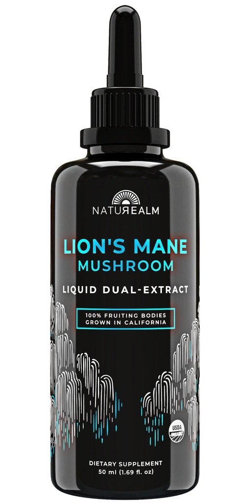 Naturealm Lion’s Mane Gobe Liquid Tinkture dodatek – Fokus, Spomin in zdravje možganov, Vegan, Non-GMO – Organic Fruiting telesa, 1 mesec dobave