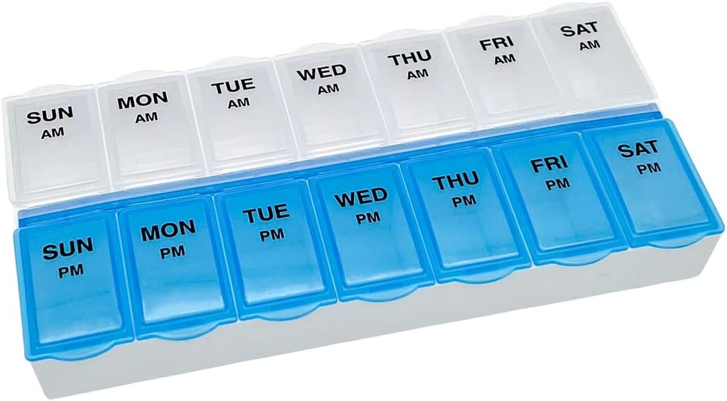Osnovna nega (7-dan) AM/PM tablete organizator, vitaminski primer, in medicinske škatle, veliki oddelki, 2 krat na dan, modra in čista Lids