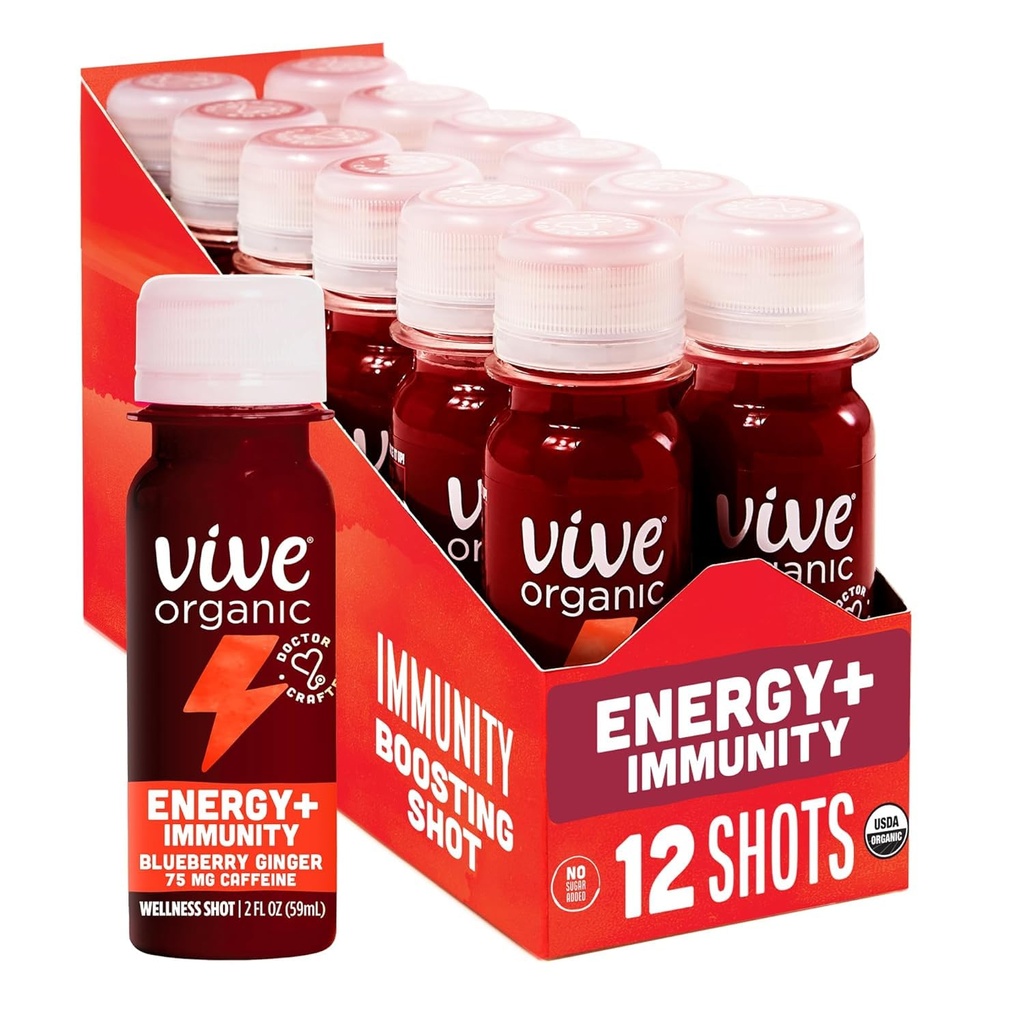 Živi organska energija Shot + Imunska podpora, Imunska obramba z Ashwagandha, Zeleni čaj & kofein, Gluten Free, Vegan, Energija in Fokus, 2 Fl Oz (Pack of 12)