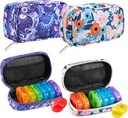 Serfeymi Tedenska potovalne tablete Organizator 2 krat na dan AM PM Rainbow tablete Box 7 dan z Zipper Canvas tablete Case, Medicine Organizator za tablete, vitamini, ribje olje - Purple 01+ Bloom 01