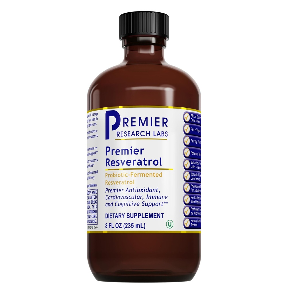 Premier Research Labs Resveratrol - Resveratrol Tekoči dodatek, Trans Resveratrol, Antioksidant Podpora za zdravje srca in krvni pretok, Podpora staranju, 180 mg na Teasporon - 8 Fl Oz