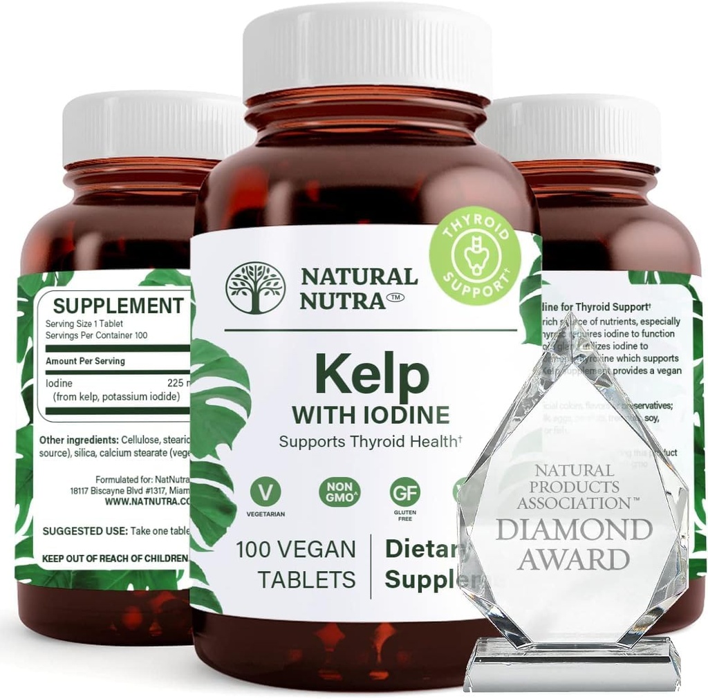Naravni Nutra Kelp Jodine ščitnica dopolnilo, Krepi imunski sistem, in Regulira Presnova, Vegansko morje Kelp, Non GSO, Atlantski izvor morske trave Extract, 225 mcg, 100 tablet