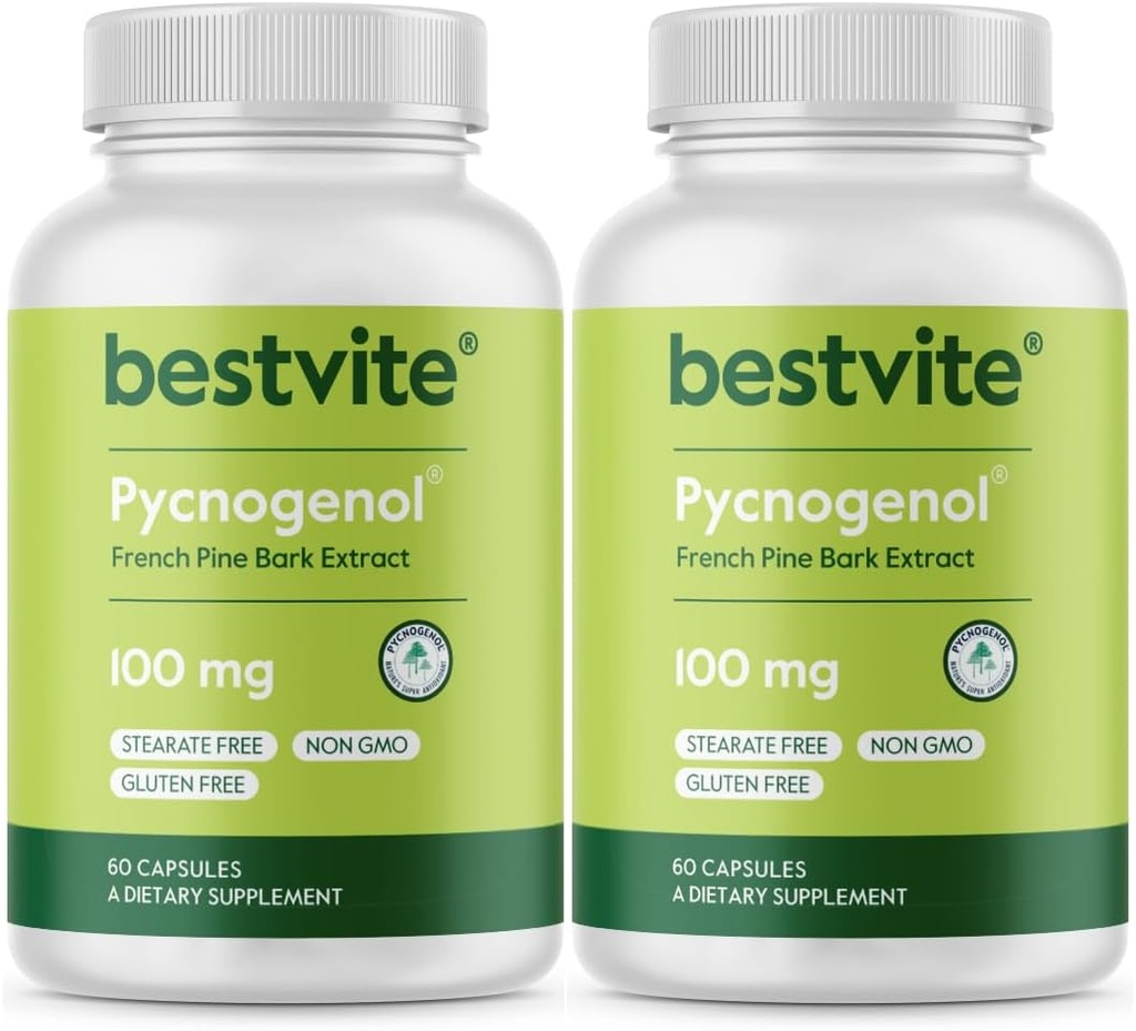 BESTVITE Pycnogenol 100mg (120 kapsul) (60x2) - francoski izvleček borovih čokoladic brez stearat - brez glutena - brez GSO