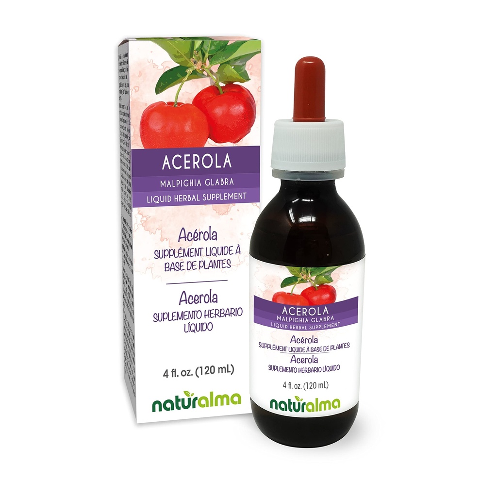 Naturalma Acerola (Malpighia glabra) Sadje brez alkohola Tinktura - bogata z vitaminom C - 4 fl oz Tekoči ekstrakt v kapljicah - Zeliščni dodatek - Vegan