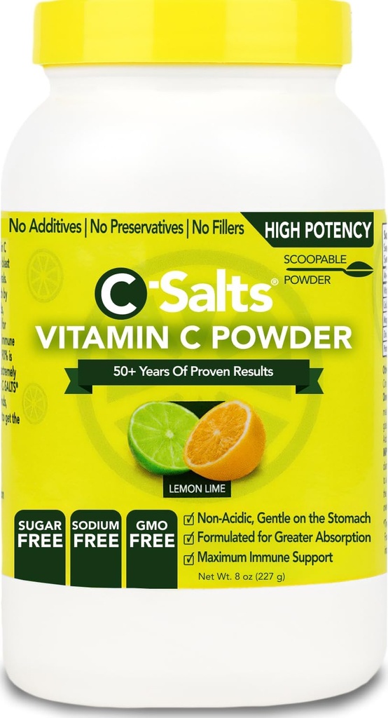 C-sole Vitamin C v prahu dodatek - 100% čisti vitamin C v prahu za imuno podporo - organski, brez sladkorja, veganski, ne-GMO, želodčno-prijazen, limonina limeta 8oz