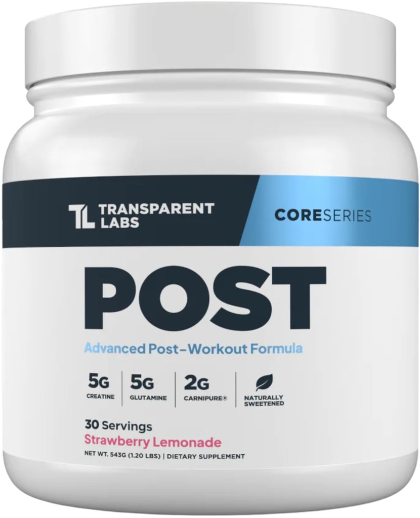 Transparentni laboratoriji Post - post-workout recovery Muscle Builder z L-glutamin, beta-alanin in betapur betain brezvodni za obnovo mišic in izgradnjo mišic - 30 Serving, Jagodna limonada
