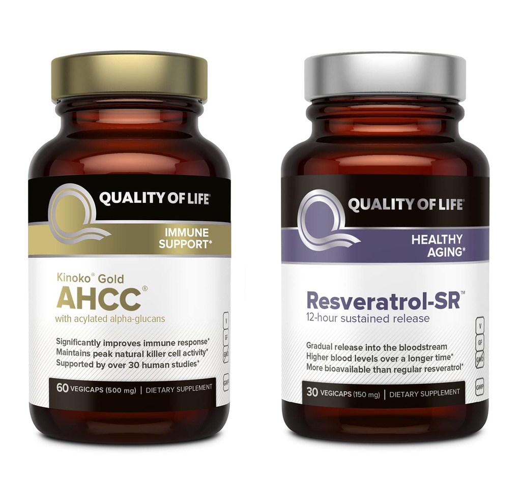 Kakovost življenja Lastnosti Kinoko Gold AHCC in Resveratrol SR trajen release Formula - Imunska, zdravo staranje paket