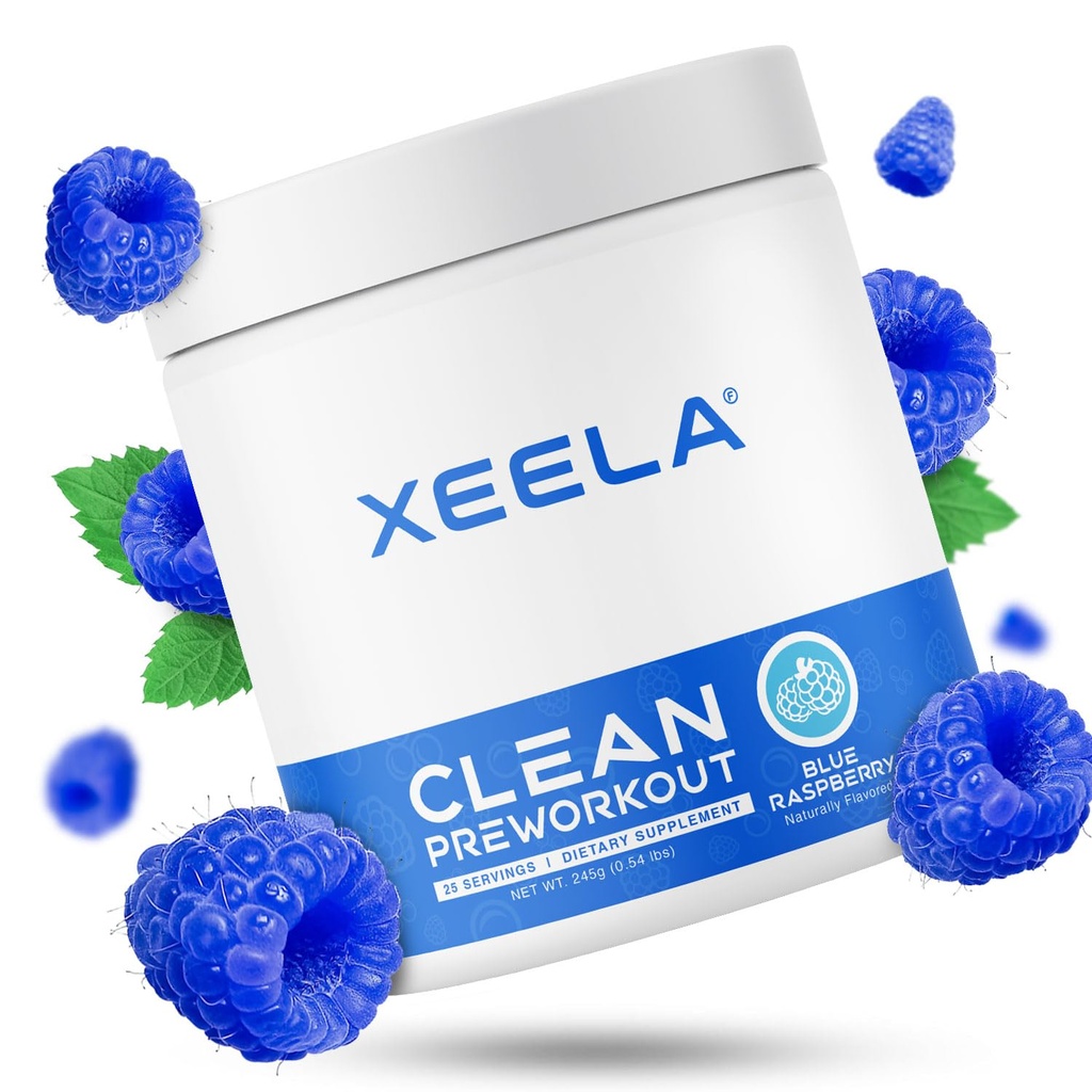 XEELA Pre Workout Powder - Clean & Tested - Jitter prost, varno in naravno - povečanje termogene energije, Focus, in vzdržljivost w/creatin, organski kofein, in rastlinsko osnova citrulin (modra malina)