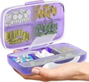 Potovalne tablete Organizator - Airtight Medicine Primer za potovanje Prenosna Lekarna Box z nalepkami Vitamin Container 8 Kompartment Dopolnilno zdravilo Imetnik velike zmogljivosti dnevno (Purple)
