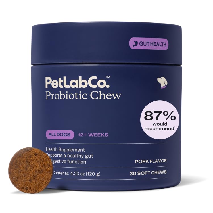 PetLab Co. Probiotiki za pse, podpora Gut zdravje, občasno driskea, prebavno zdravje in sezonske alergije - Pork Flavor - 30 Soft Chews - pakiranje maj Vary