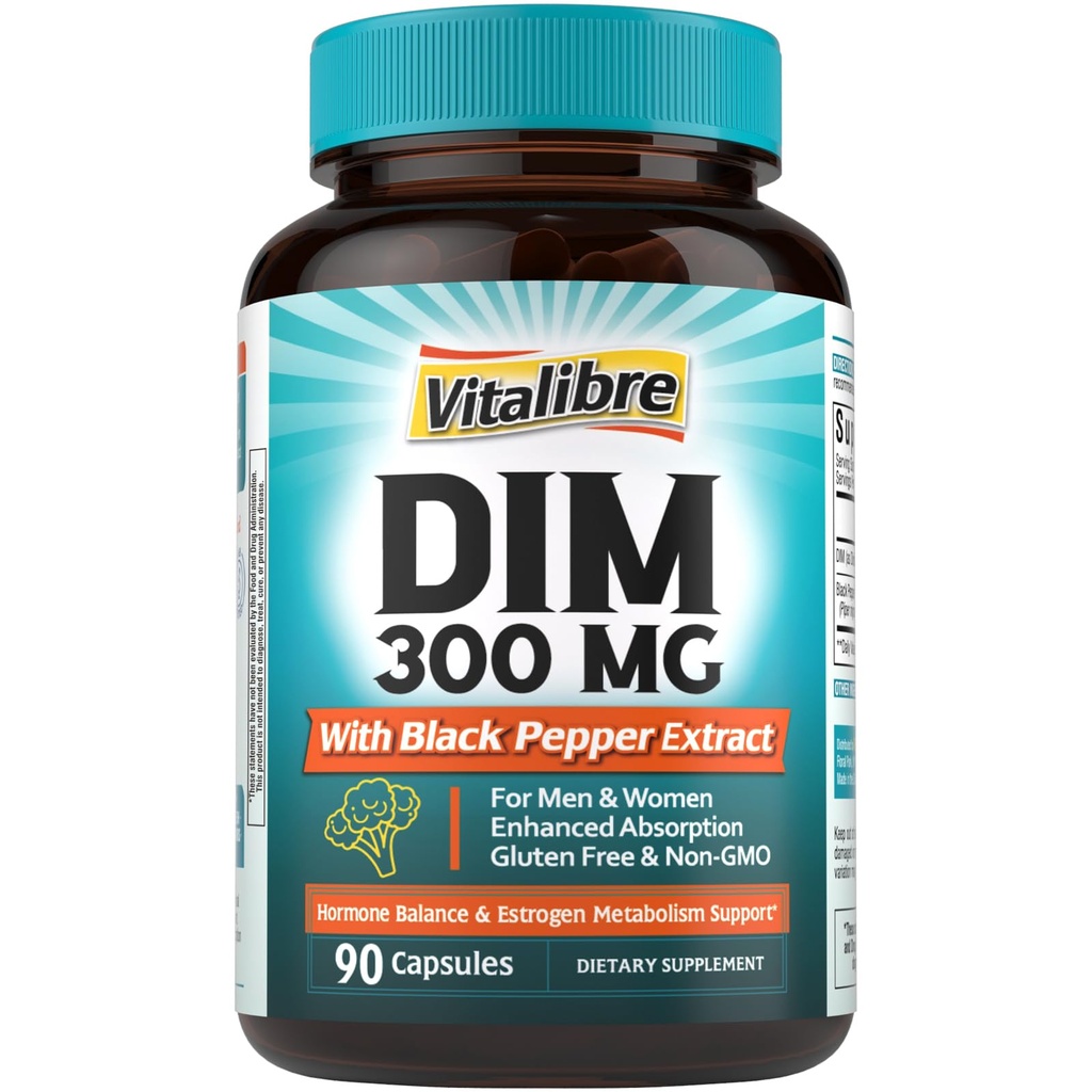 DIM dodatek za ženske in moške, estrogen Presnova, Hormonsko ravnovesje in podpora za menopozo, DIM 300 mg z ekstraktom črnega popra, visoka absorpcija, 90 kapsul