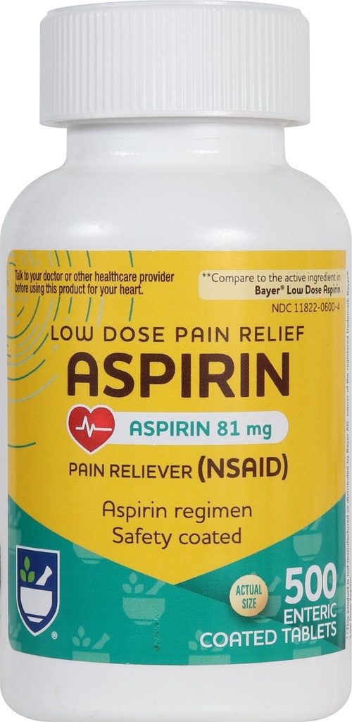 Aspirin Enterične tablete - 81 mg Aspirin - 500 - Nizka doza za glavobol Relief - Varnost Obložen - Aspirin Regimen - Migrena Medicine - Pain Relief