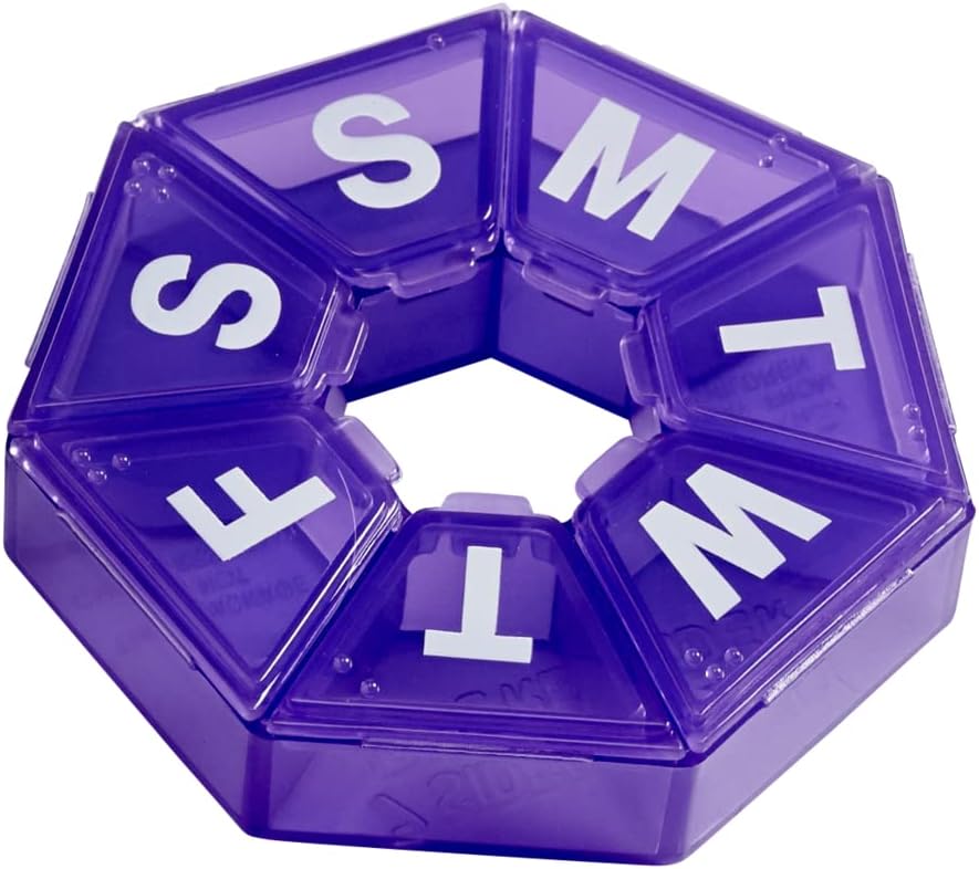 EZY DOSE tedenski tablete Organizator, Medicine Box, in vitaminski načrtovalec, Travel tablet Planner, Prenosno shranjevanje, 7-Sided, Purple, BPA brezplačno