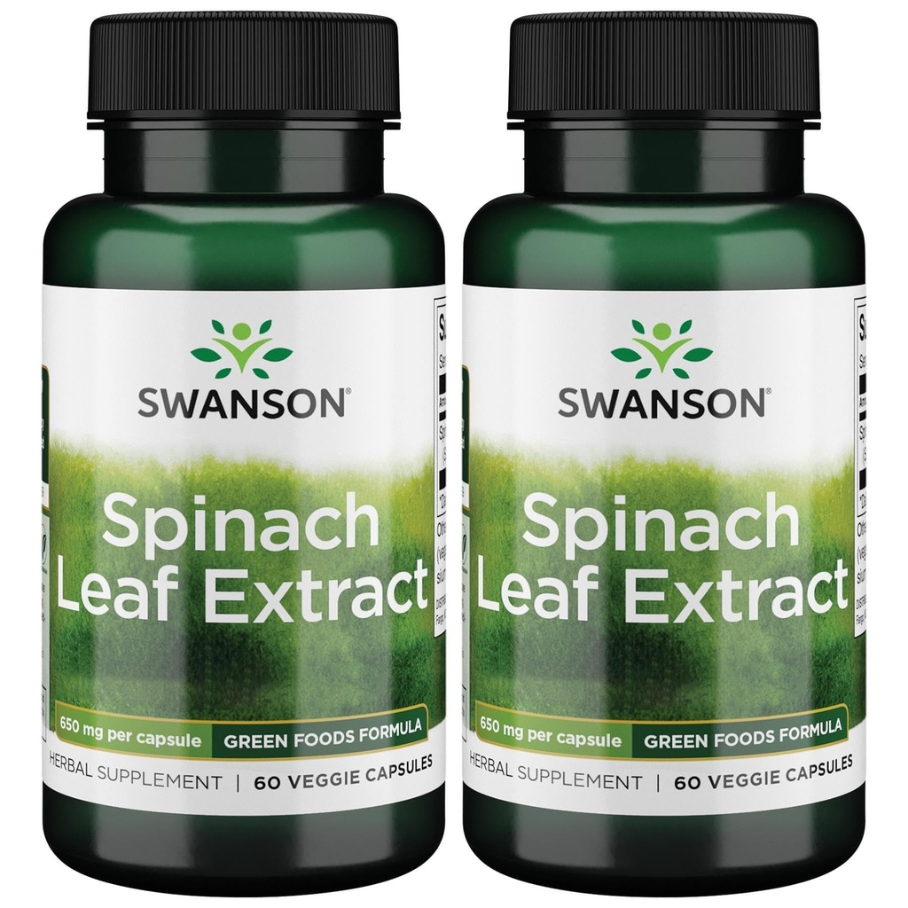 Swanson Spinach Leaf Extract - zeliščni dodatek za spodbujanje splošnega zdravja - Green Foods Formula w/Beneficial Tilakoidi & Klorofil - (60 Veggie kapsule, 650mg vsak) (2 paket)