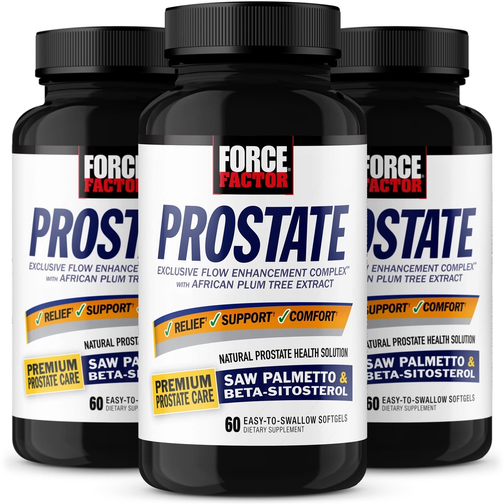 FORCE FACTOR prostate, 3-Pack, žaga Palmetto in beta sitosterol dodatek za moške, prostate zdravstvena podpora, podpora velikosti, sečilno lajšanje, Bladder nadzor, zmanjšanje nočno uriniranje, 180 Softgels