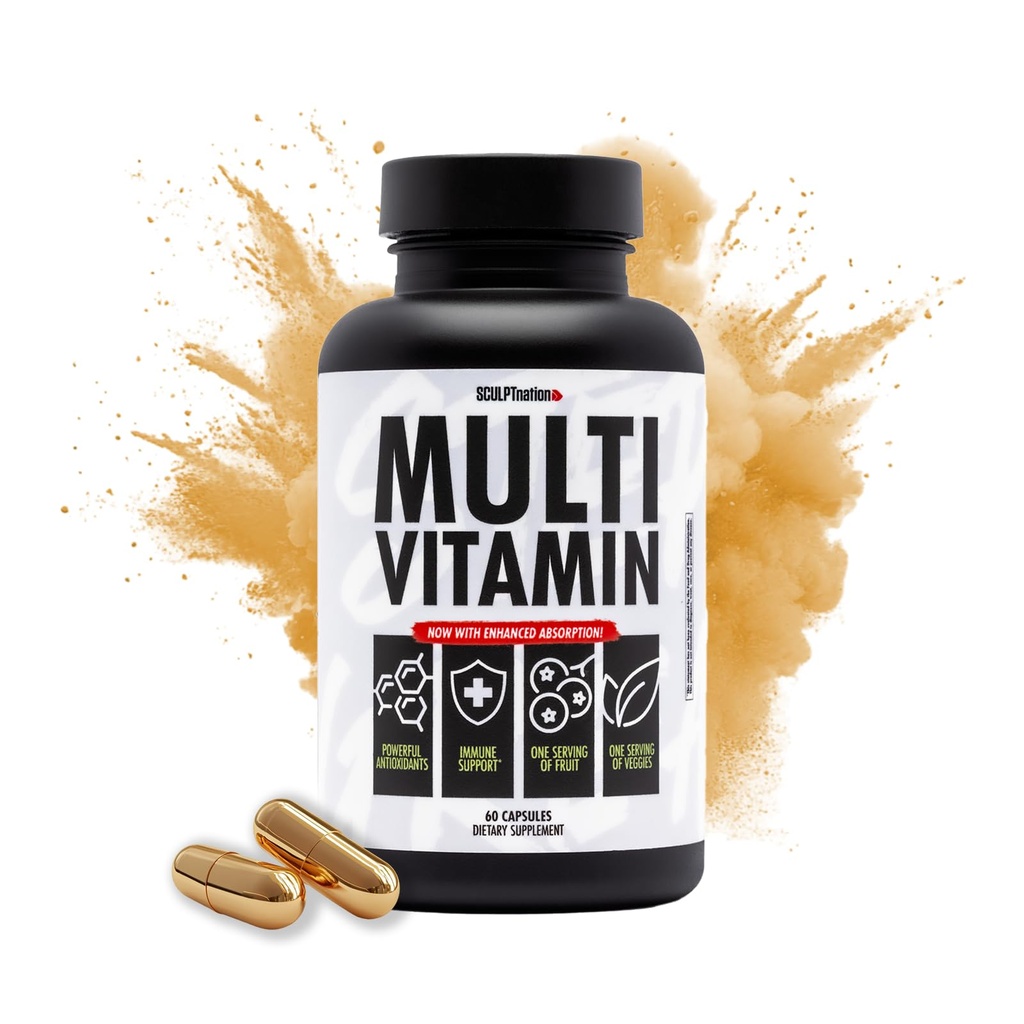 Sculpt Nation by V Shred Multivitamin - Daily Multivitamin za ženske in moške z cinkom, vitamin C in baker, prehranska podpora z enim serviranje sadja in zelenjave - 60 kapsul