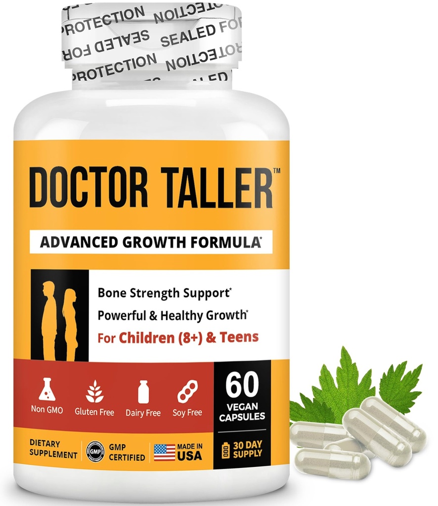 NuBest Doctor Taller - Podpora za kosti, izboljšanje imunskega sistema - Keto s kalcijom, Vitamin D3, Vitamin K2, Aminokisline in zelišča za otroke (8+) - 60 Veganske kapsule 