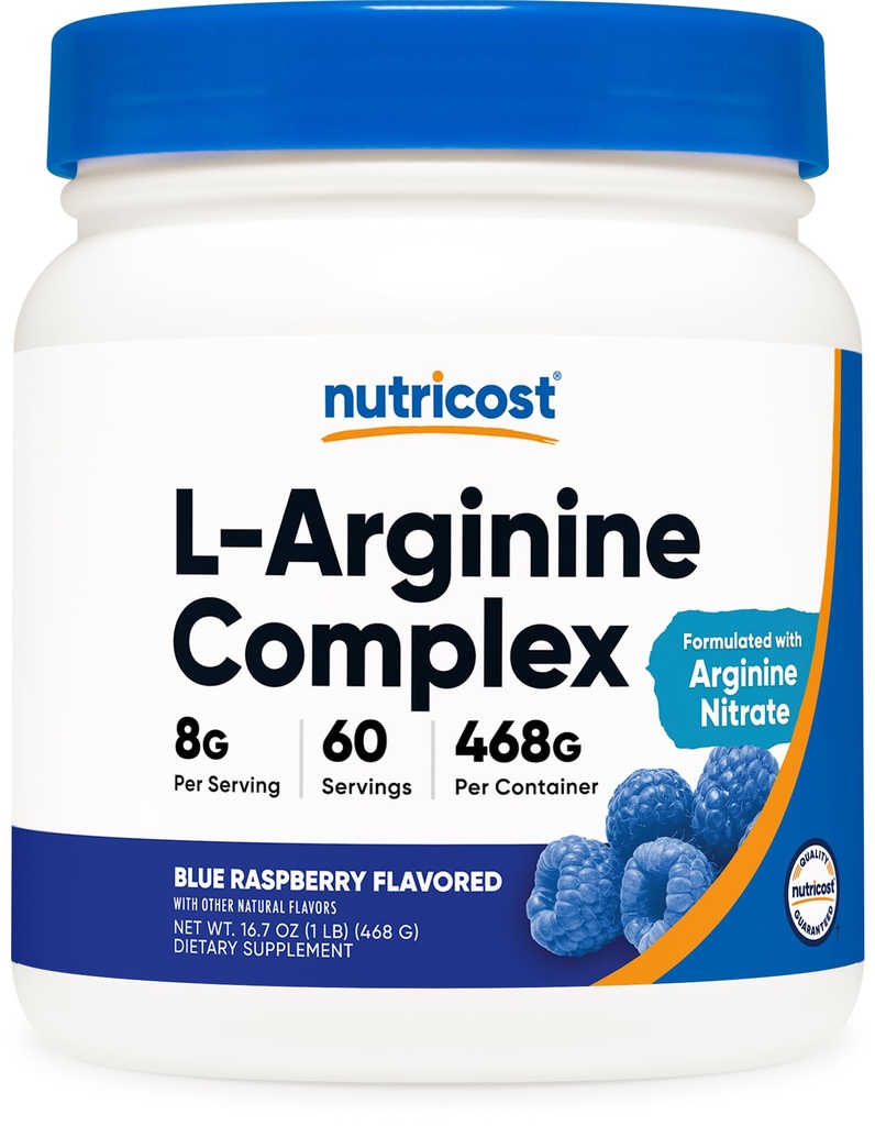 Nutricost L-arginin kompleks (modra malina, 60 Serving) - Gluten brezplačno, Non-GMO