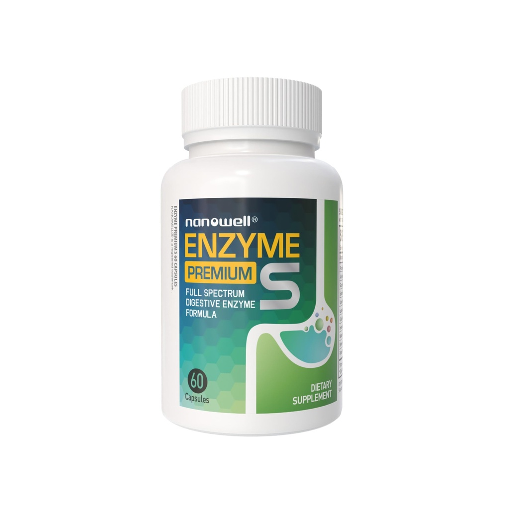 NANOWELL Enzyme Premium S - Prebavni Health Multi-Enzyme dodatek z 10 Encimi, vključno z Bromelainom in Papain - 60 Kapsule, 60-dnevno oskrbo