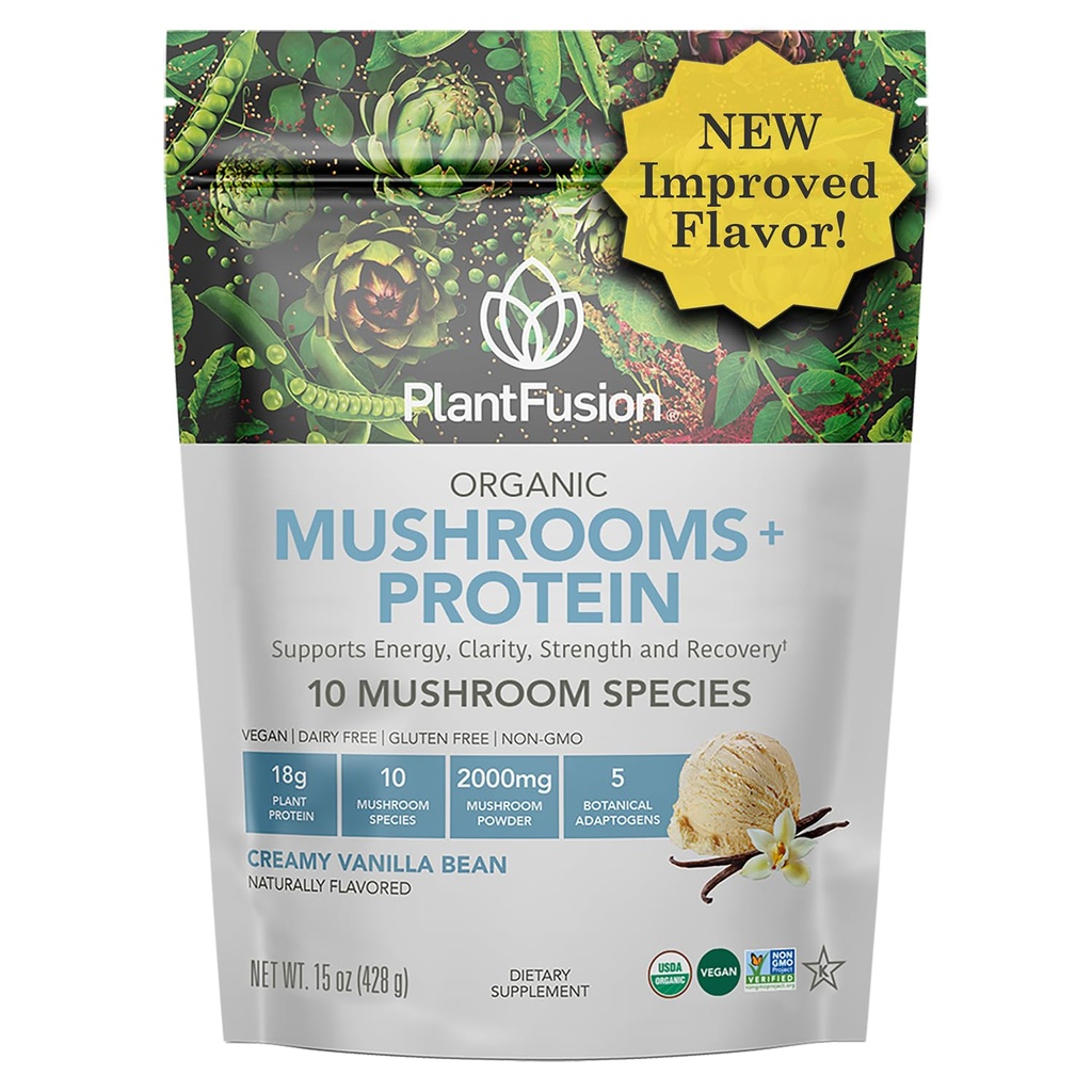 Planturfusion goba Protein Powder - 3 v 1 Vegan Protein Powder, Goba dopolnilo, in Adaptogen dodatek - Podpora duševno fokus, Immuniteta, in recovery - Vanilla 1lb