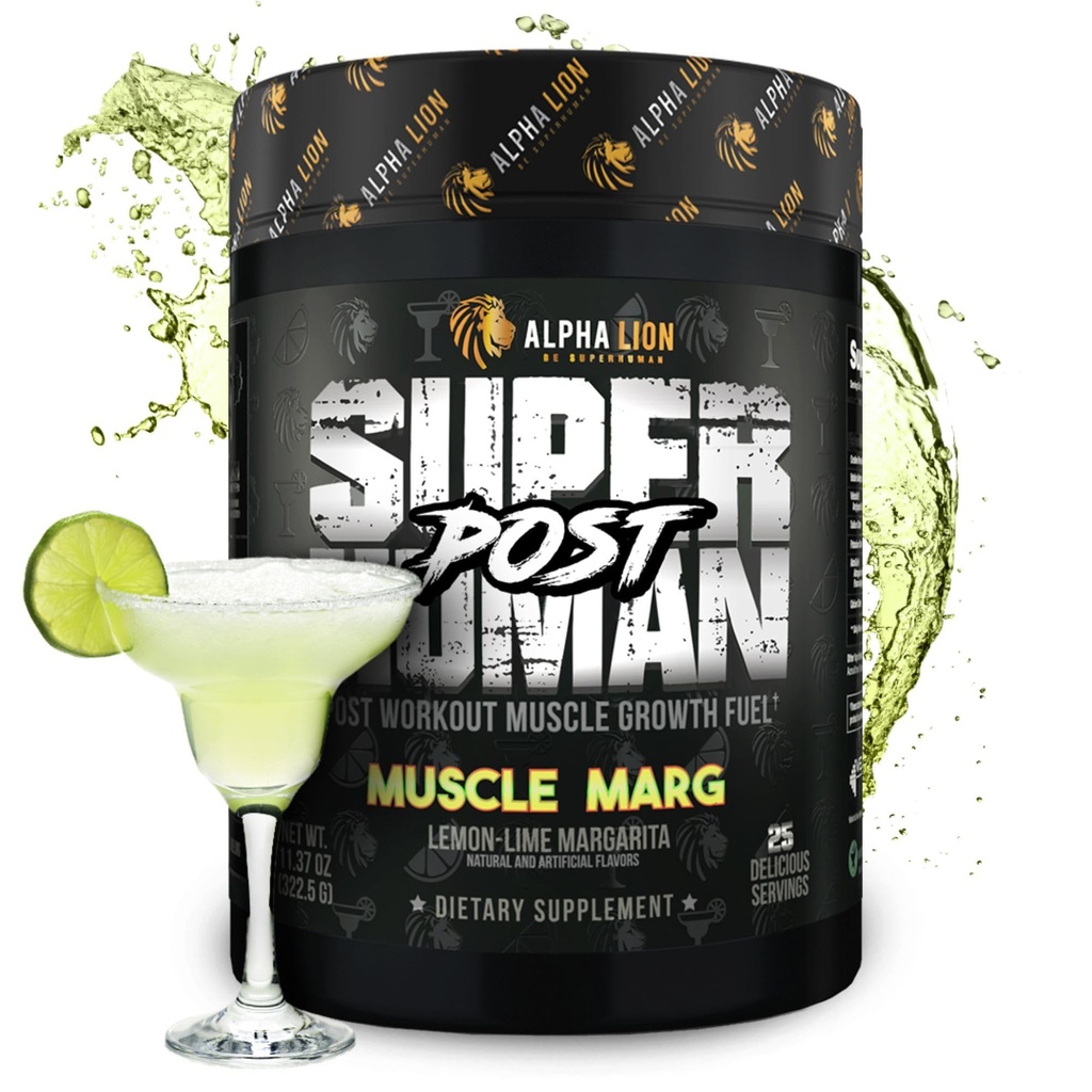 Alpha Lion Superhuman Post Workout Powder, Muscle Builder Drink, Kreatin Monohidrat + Več za Lean mišično rast, moč in volumen, Dopolnilo za ženske in moške (25 strežbe, Muscle Marg)