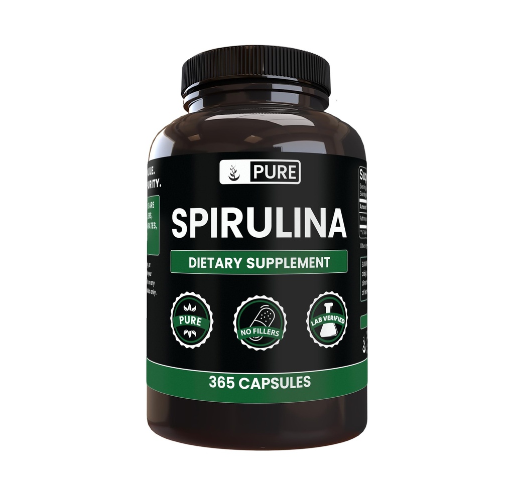 Čiste izvirne sestavine Spirulina (365 kapsul) Ne Magnezij ali riž polnila, vedno čista, laboratorij preverjen