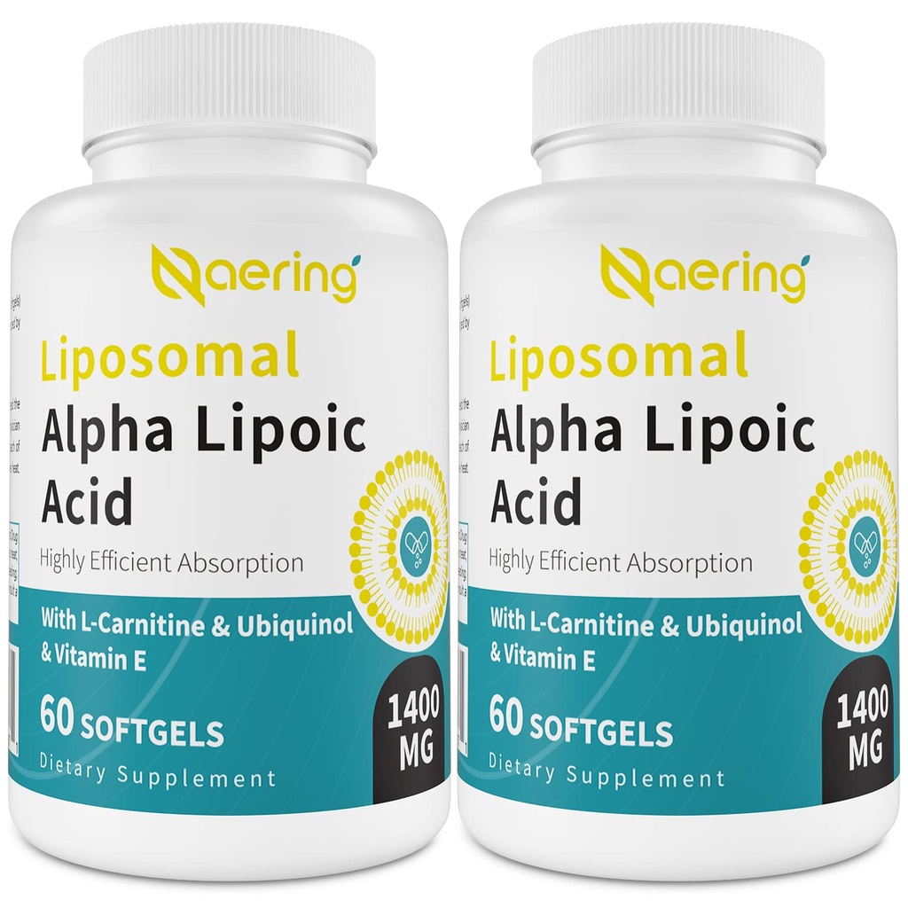 Liposomska alfa lipojska kislina 1400mg softgels, ALA dodatek z L-karnitin 1000mg, Ubikinol (aktivna CoQ10) 100mg in vitamin E 10mg,Alfa-lipojska kislina za antioksidate, živec,Energy 120 Softgels