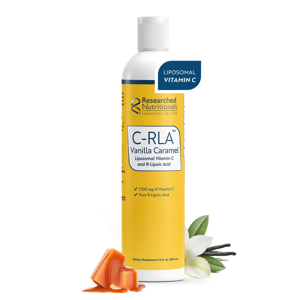 Raziskane hranilne snovi C-RLA - liposomski vitamin C z R lipoično kislino za podporo Detox - Vegan & Soy-free Vitamin C Liquid, Vanilla Caramel Flavor (10 Fl Oz)