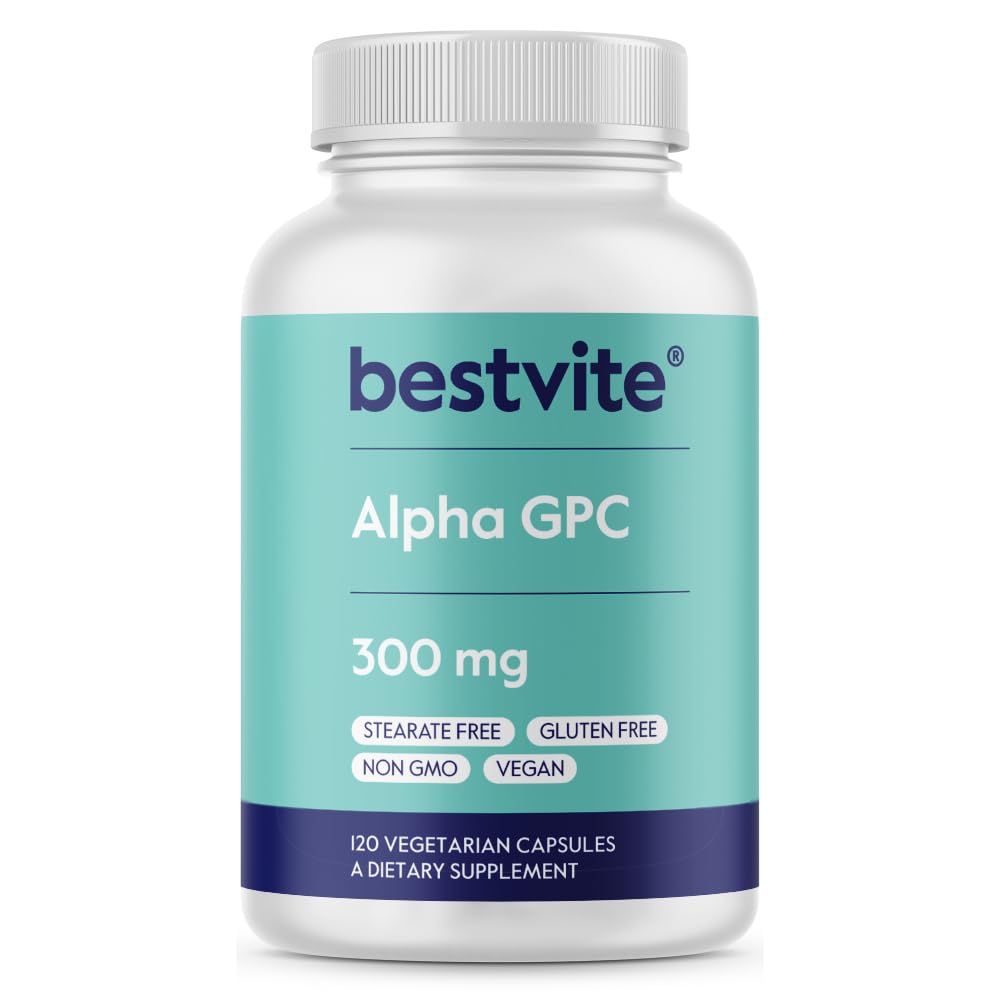BESTVITE Alpha GPC Choline 600mg na strežbo (120 Veggie kapsul) - brez stearat - Vegan - Non GSO - Gluten Free