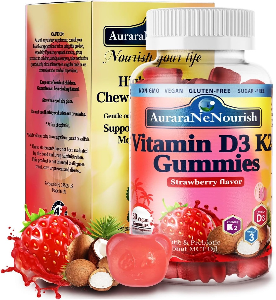 D3 K2 Vitamin 10000 i.e., brez sladkorja Vitamin D3 K2 Gummies w. Pro & Pre, žvečljivi vitamin D3 in K2 (MK-7) Dodatki za kosti, zobe, Imunsko, srce in prebavne motnje zdravje, kalcijeva absorpcija