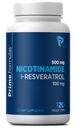 Nikotinamid 500 mg z Resveratrolom 100 mg 120 Veggie kapsule - vitamin B3, ki ni GMO, podpira metabolično zdravje, NAD+, kožne celice in mitohondrijsko proizvodnjo energije. Izdelano v ZDA za moške in ženske