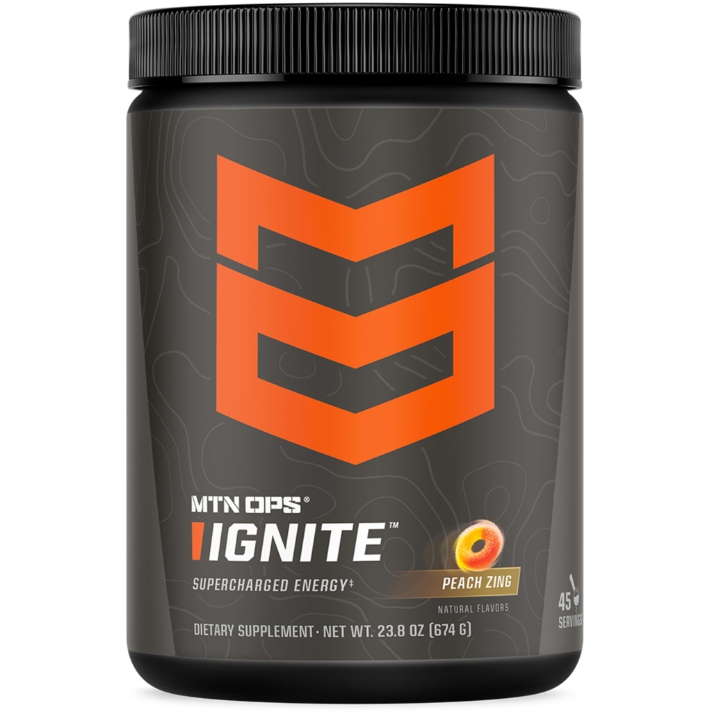 MTN OPS Vžigalne Energijske pijače v prahu, Gluten Free Nootropic Supplement Drink Mix, L Arginin, L Citrulin, Kofein & Nootropic Sugar Drink Mix, 45 Serving, Peach Zing