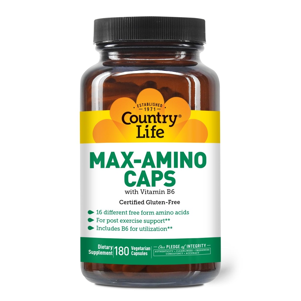 Country Life Maxi-Amino s 16 prosto obliko aminokislin, 180 vegetarijanske kapsule, Certified Gluten Free, Certified Vegetarian