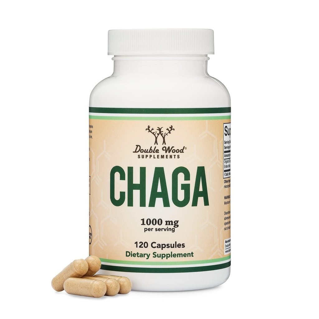 Chaga gobe Kapsule 120 Število (1.000 mg Chaga gobe v prahu na strežbo) Visoko v polisaharidi, beta glukani in terpenoidi - rastejo in izdelani v ZDA, Vegan Safe, Organic z dvojnim lesom