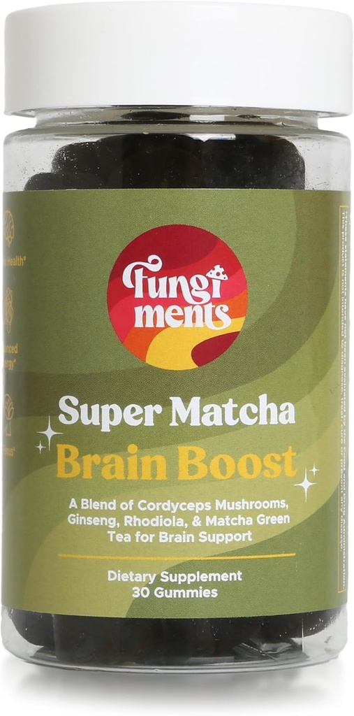 Gobe Super Matcha - Gobe Cordyceps, zeleni čaj v prahu, ginseng, Rhodiola - Dnevna energija in vzdržljivost (30 gobjih žvečilk)