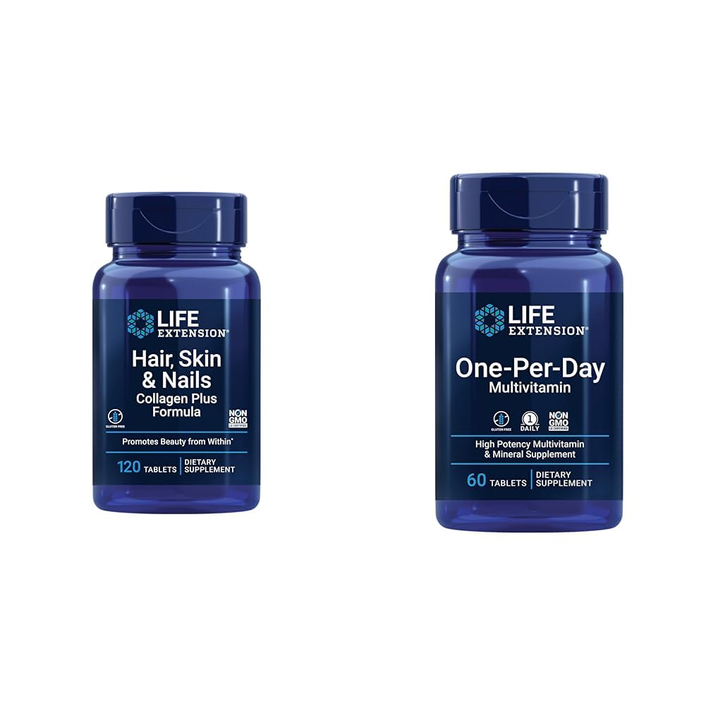 Life Extension Hair, Skin & Nails Colagen Plus Formula z multivitaminom - 120 Count & 60 tablet