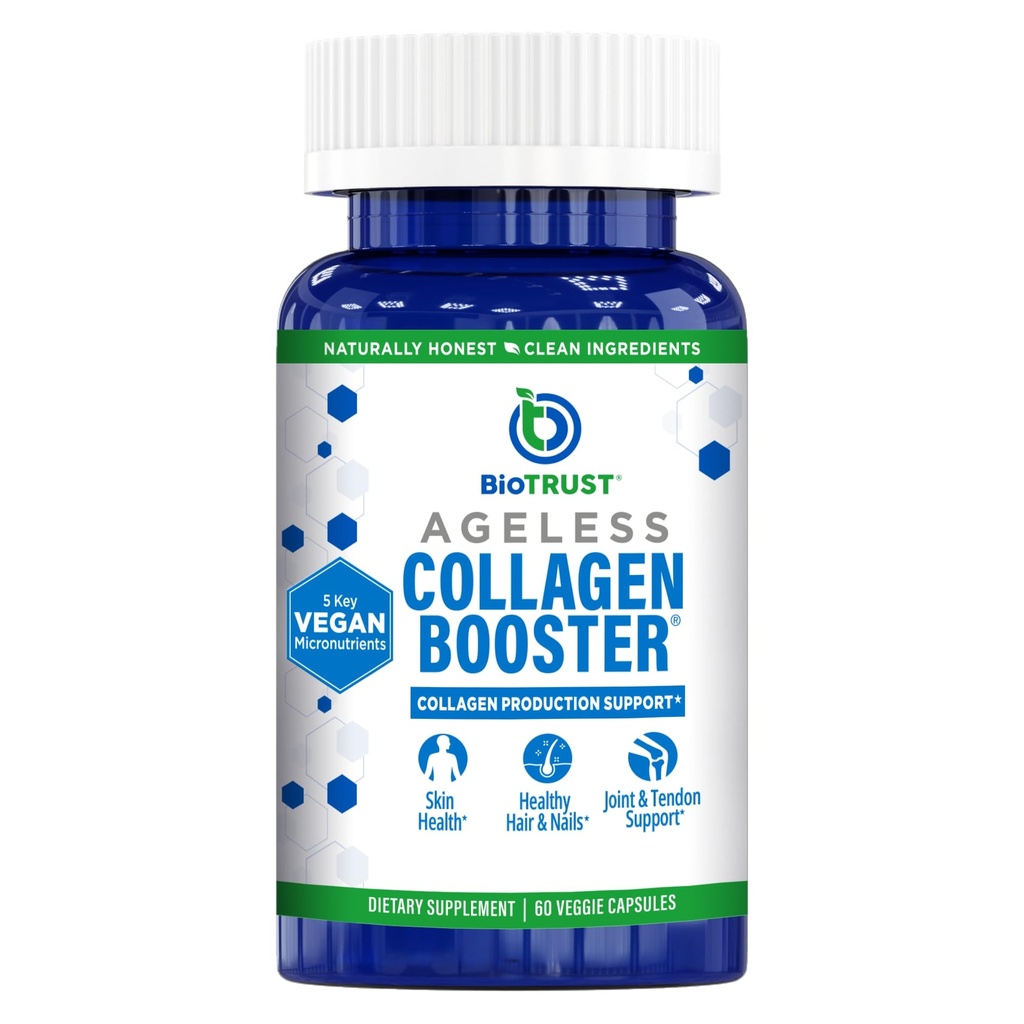 BioTrust Večni kolagen Booster, Močna podpora Lepota od znotraj, Vegan Collagen Graditelj za glowing kožo, Čudoviti lasje, Lepi nohti, Zdravi sklepi, 60 Kapsule (30 Serving)